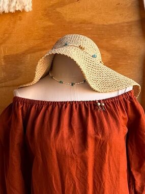 Boho Woven Sunhat with turquoise bead accents Coastal Cowgirl Accessories